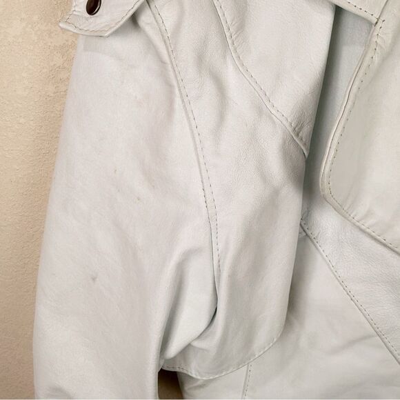 Vintage 80s White Leather Moto Jacket Coat Cropped Size Medium - Picture 6 of 12
